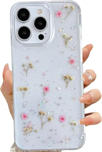 Vista 15 de LSEEKA Funda transparente para iPhone 11 con diseño de flores prensadas reales, linda y brillante, patrón floral rosa, funda protectora delgada