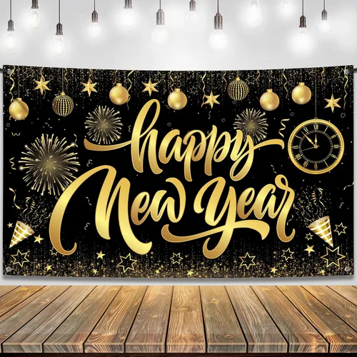Vista 8 de Katchon, Xtralarge - Cartel de feliz año nuevo – 72 x 44 pulgadas Cartel dorado de feliz año nuevo 2026 para decoraciones de Año Nuevo 2026
