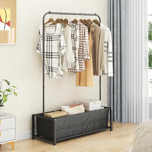 Vista 2 de SUOERNUO - Perchero de ropa para colgar con estante metálico inferior resistente y portátil para secar abrigos y camisas, color negro (bolsa negra)