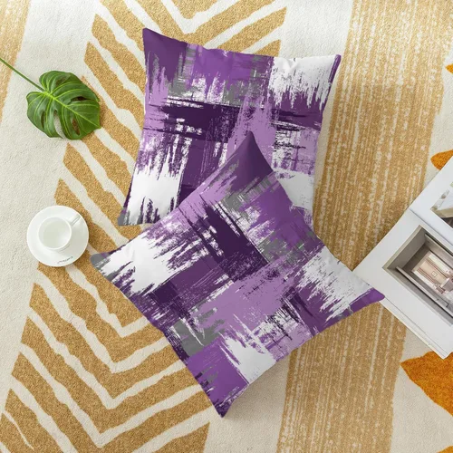 Vista 3 de CaliTime Fundas de almohada decorativas de 16 x 16 pulgadas, paquete de 2 fundas de cojín acogedoras de vellón entrelazadas con pinceladas de Morado