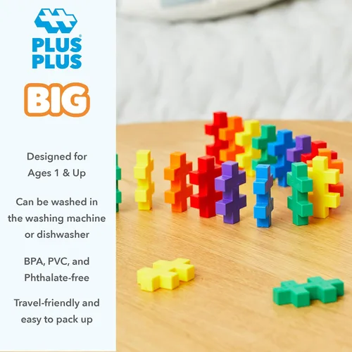 Vista 6 de PLUS PLUS Big - Juego de 600 piezas en bañera de almacenamiento, bloques de construcción de rompecabezas grandes entrelazados, juguetes de tallo