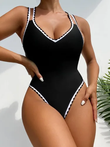 Vista 2 de Floerns Traje de baño de una pieza para mujer con punto entrecruzado