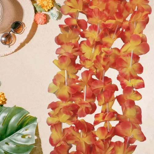 Vista 3 de 48 piezas de regalos de fiesta de Halloween, boda de otoño, naranja, Leis hawaiano Leis para fiesta Luau, 12 diademas, 24 pulseras, 12 guirnaldas