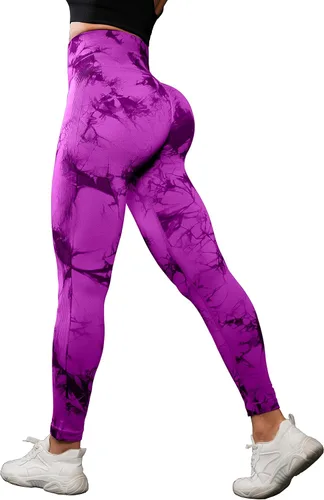 Vista 4 de OVESPORT Paquete de 3 leggings de entrenamiento de cintura alta sin costuras con teñido anudado para mujer, pantalones deportivos para yoga