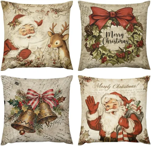 Vista 18 de Juego de 4 fundas de almohada decorativas de árbol de Navidad con estampado de ambos lados, 16 x 16 pulgadas, fundas de almohada de bosque