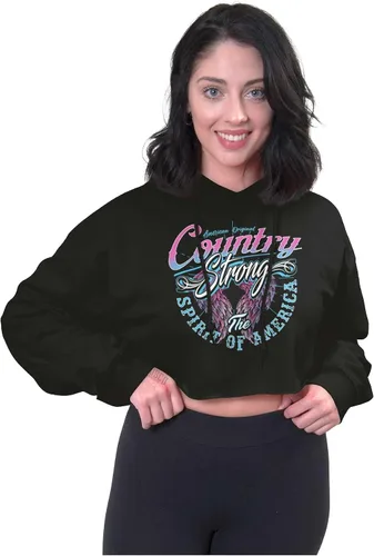 Vista 4 de Brisco Brands Cute Spirit of America Angel Wings Womens Crop Top Hoodie