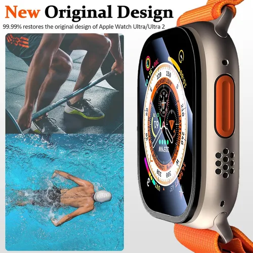 Vista 7 de Miimall Paquete de 2 protectores de pantalla de titanio para Apple Watch Ultra/Ultra 2 de 1.732 pulgadas, marco de titanio + vidrio templado