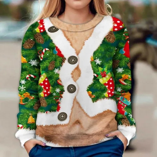 Vista 2 de Sudaderas navideñas para mujer, sudaderas de Navidad unisex divertidas con cuello redondo