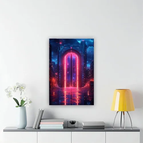 Vista 6 de Glowing Neon City Nightscape – Retro Cyberpunk Wall Decor for Living Room Poster Print for Teen Boys Room Wall Art Canvas Painting Print
