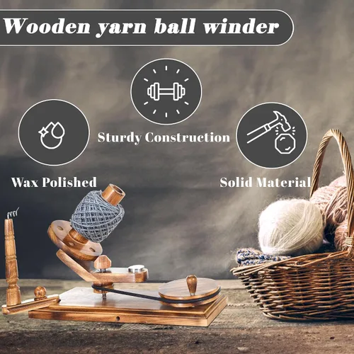 Vista 3 de Brainmart Winds - Bobinadora de bolas de hilo de madera y veloz de mesa, Winds de 8 a 12 onzas para manualidades de ganchillo y tejer, juego