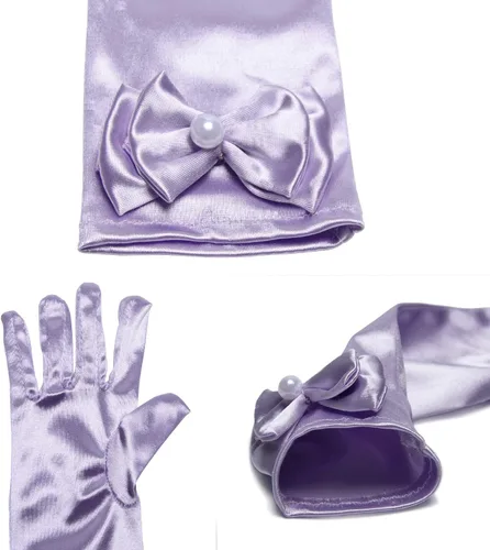 Vista 3 de Joy Join Guantes de princesa para niñas pequeñas (longitud de codo largo de color sólido) para cumpleaños, boda, vacaciones, fiesta de disfraces