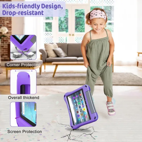 Vista 5 de Auorld - Funda ligera a prueba de golpes con asa para tableta 8 para niños (12ª generación, versión 2022/10ª generación, versión 2020), color morado