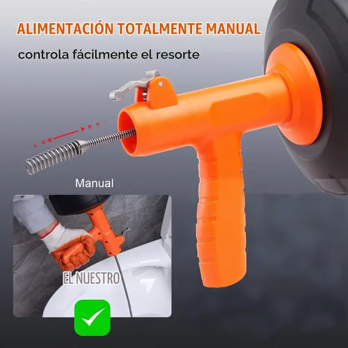 Vista 5 de VEVOR Barrena de drenaje de 25 pies, alimentación automática de serpiente de fontanería, serpiente de plomería con accesorio de taladro, removedor