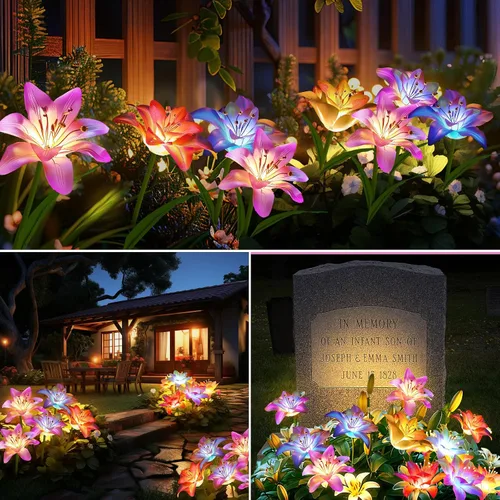 Vista 5 de Paquete de 6 flores solares para exteriores, impermeables, con lirio, luces solares de jardín para exteriores, para patio, camino, decoración
