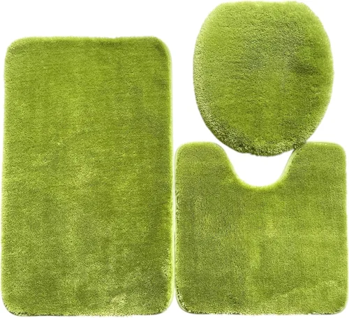 Vista 11 de Daniel's Bath & Beyond Alfombra de baño de lujo sólida de 3 piezas, color negro Verde salvia