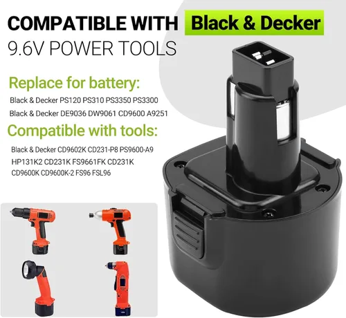 Vista 3 de Batería de repuesto de 4000 mAh para Black & Decker 9.6V Batería PS120 PS310 PS3350 PS3300 DE9036 DW9061 CD9600 A9251 PS3350 PS3300 DE9036 DW9061