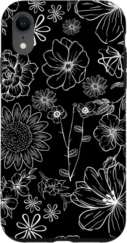 Vista 9 de iPhone 12 Mini - Funda floral de primavera con patrón de flores silvestres en blanco y negro