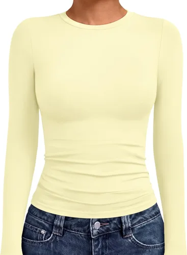 Vista 12 de AUTOMET - Camisetas ombligueras de manga larga para mujer, básicas, de compresión, para salir, otoño, ropa de moda del año 2000 Blanco