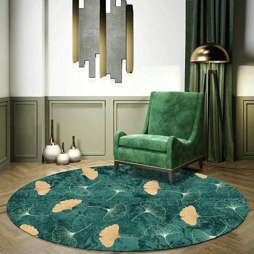 Vista 2 de Alfombra redonda nórdica verde circular para sala de estar, dormitorio, mesita de noche, decoración del hogar, 31.5 in, 39.4 in, 47.2 in, 63.0 in