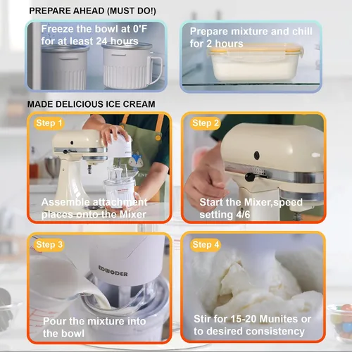 Vista 6 de Two Bowl - Accesorio para hacer helados para todos los mezcladores de pie KitchenAid, hace helado casero, gelato, sorbete, yogur congelado