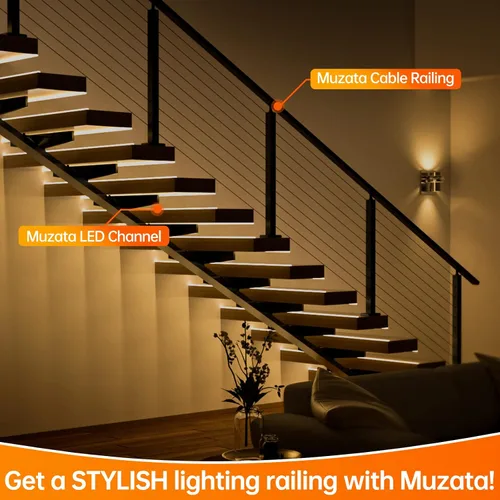 Vista 8 de Muzata Paquete de 20 canales LED de aluminio negro con cubierta blanca lechosa U102 BW 1M 18x8.5mm Wide LED Channel, Fits Up to 16mm Strips, U102