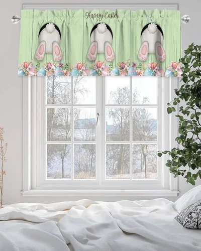 Vista 156 de Cenefa de cortina con lazo rojo de Navidad para ventanas, sala de estar, cocina, baño, granja, bolas de Navidad de acuarela con diseño de bayas