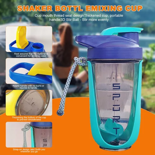 Vista 6 de Botella agitadora de proteínas de 20 onzas, botellas deportivas para mezclas de proteínas con batidora, botella mezcladora, taza agitadora portátil