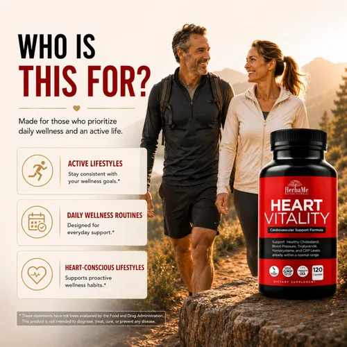 Vista 5 de HerbaMe Suplemento de apoyo cardíaco para hombres y mujeres, bienestar cardíaco diario y apoyo a la circulación, apoya el bienestar cardiovascular