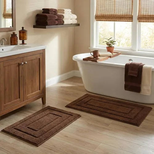 Vista 34 de GRANNY SAYS Juego de 2 alfombras de baño suaves para baño, alfombras de baño antideslizantes y lavables, alfombras de baño absorbentes para bañera