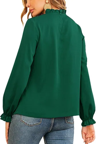 Vista 2 de LYANER Blusa de manga larga con volantes y cuello alto para mujer