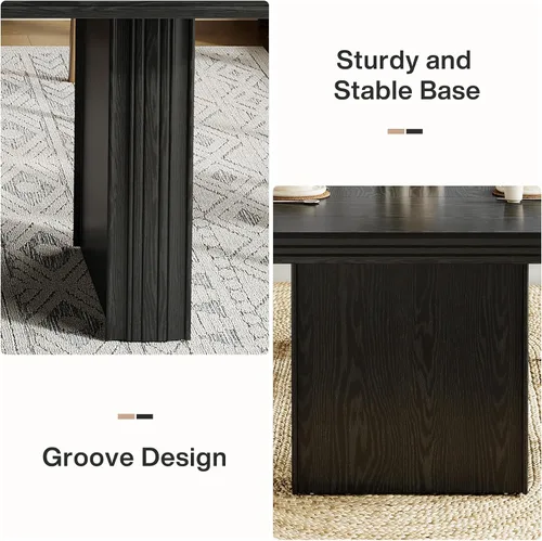 Vista 8 de Tribesigns Mesa de comedor de granja de 63 pulgadas para 6, mesa de cocina moderna con línea acanalada para comedor, sala de estar, color negro