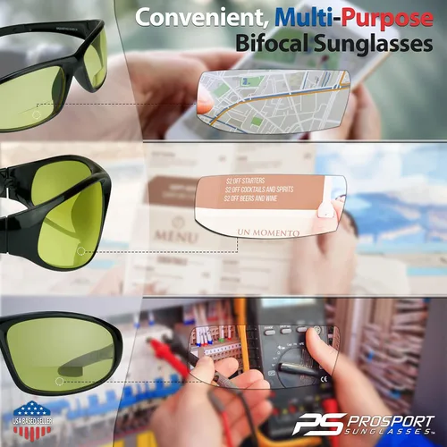 Vista 3 de proSPORT Gafas de seguridad bifocales amarillas z87 para hombres y mujeres para conducción nocturna y montar