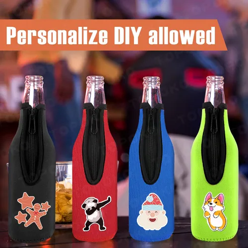 Vista 3 de Funda aislante para botellas de cerveza de diferentes colores. Chaquetas para botellas con cremallera. Mantiene la cerveza fría y las manos