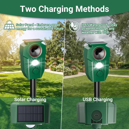 Vista 5 de Solar Ultrasonic Animal Repellent with Motion Sensor & LED Lights – Waterproof Outdoor Deer Repellent Device for Yard, Garden & Lawn – Effective