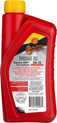 Vista 2 de Schaeffer Manufacturing Co. 9004-012S Supreme 9000 Aceite para motor completamente sintético de gasolina 5W-20, Botella de 1 cuarto de galón