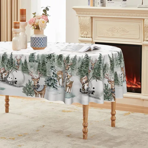 Vista 11 de Horaldaily Mantel de Navidad Rectangular de 52×70 Pulgadas, Ciervos Muñeco de Nieve Árboles Gris Cubierta de Mesa Lavable para Fiesta Pícnic