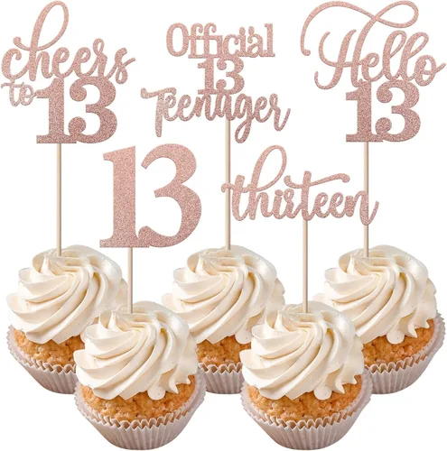 Vista 13 de Rsstarxi Paquete de 30 adornos para cupcakes de 6º cumpleaños con purpurina negra de seis Hello 6 para cupcakes Cheers to 6 años de edad
