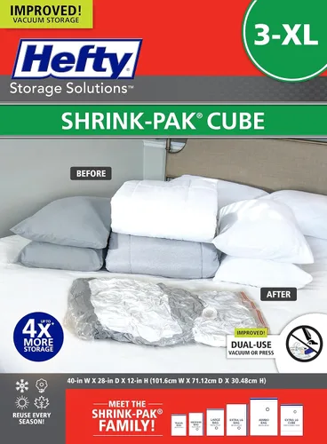 Vista 11 de Hefty Shrink-Pak - 4 bolsas grandes de almacenamiento al vacío para ropa, almohadas, toallas o mantas - Bolsas selladoras al vacío ahorradoras