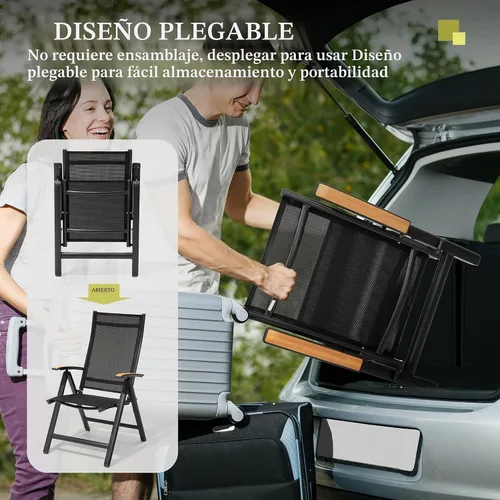 Vista 6 de Crestlive Products Juego de 2 sillas plegables para patio, sillas Negro