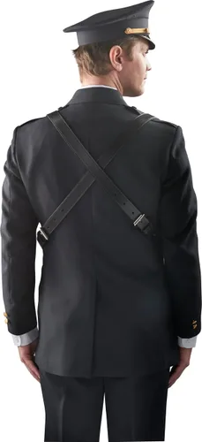 Vista 8 de JAY-PEE - Portador de bandera de desfile de doble correa, arnés de cuero negro ajustable Shield Backing and Durable Plastic Cup, Comfortable Neck