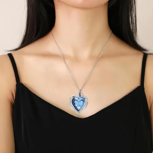 Vista 5 de Heart Urn Necklace for Ashes for Women Men of Loved Ones Cremation Jewelry Keepsake Memorial Pendant with Angel Wing