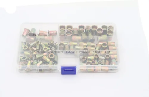 Vista 8 de LBY Kit surtido de 170 tuercas remachables de acero al carbono, M4/M5/M6/M8 (cabeza avellanada pequeña y mitad hexagonal), acero al carbono chapado
