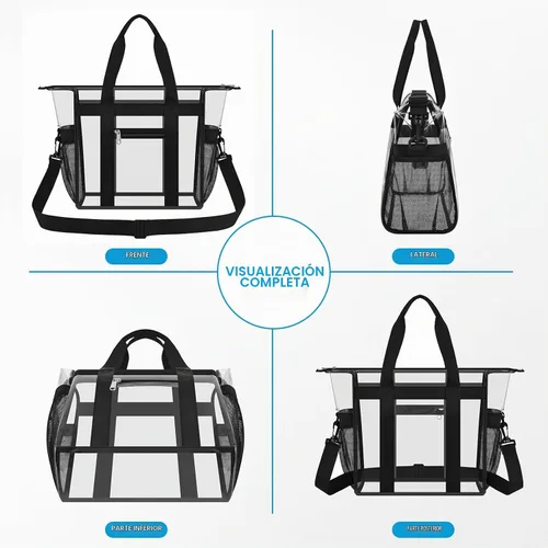 Vista 5 de Bolsa transparente para eventos en estadios, bolsa transparente con cremallera y correa 12" x 6.5" x 11.5" Clear Crossbody Bag with Dual