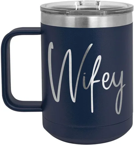 Vista 18 de WIFEY B Negro 15 oz taza de café w/tapa superior deslizante Taza de café de viaje aislado Ideas de regalo de cumpleaños o Navidad de mujeres