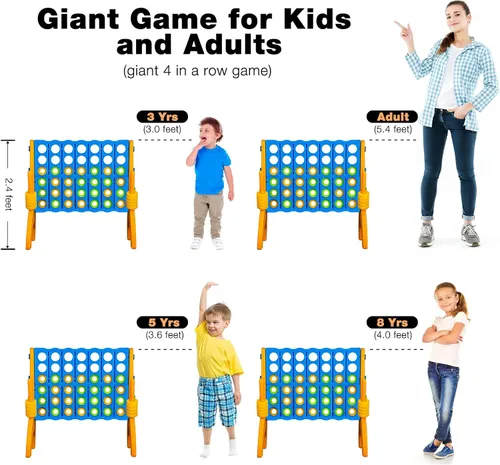 Vista 4 de Ayeboovi - Juego gigante de 4 en fila, juego de patio Jumbo de 4 a puntuación para niños y adultos, juego de conexión familiar para fiestas
