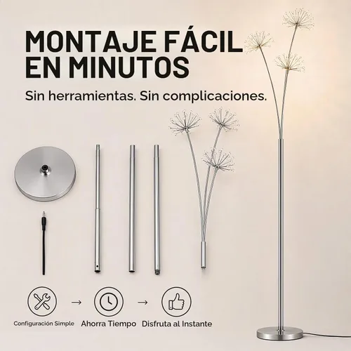 Vista 4 de DYRABREST Moderna lámpara de pie LED de diente de león de cristal con control remoto de pie, elegante luz de pie de 5 cabezales para sala de estar