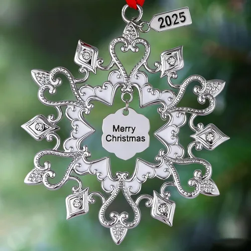 Vista 8 de Adornos de Navidad, Adornos Metálicos para Árbol de Navidad con Fecha 2025 Plateados Giratorios Divertidos Adornos de Navidad Decorativos Decoración