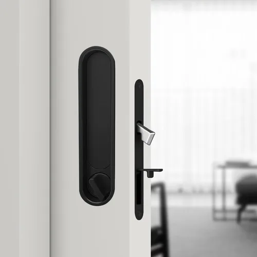 Vista 13 de Juego de herrajes para cerradura de puerta de bolsillo, manija de privacidad con tirador oculto y pestillo empotrado, apto para puertas de madera
