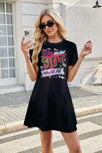Vista 2 de FLOYU Vestido de verano de manga corta para mujer, vestido camisero de los años 90, vestidos de los años 90, vestido neón hasta la rodilla