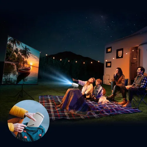 Vista 7 de FEARWIKY Mini Portable Movie Projector with WiFi and Bluetooth, 4K 1080P Support, 180° Rotatable 130'' Screen, Auto Keystone Compatible with